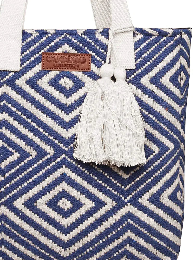 Astrid Blue Diamond Textured Cotton Tote Bag