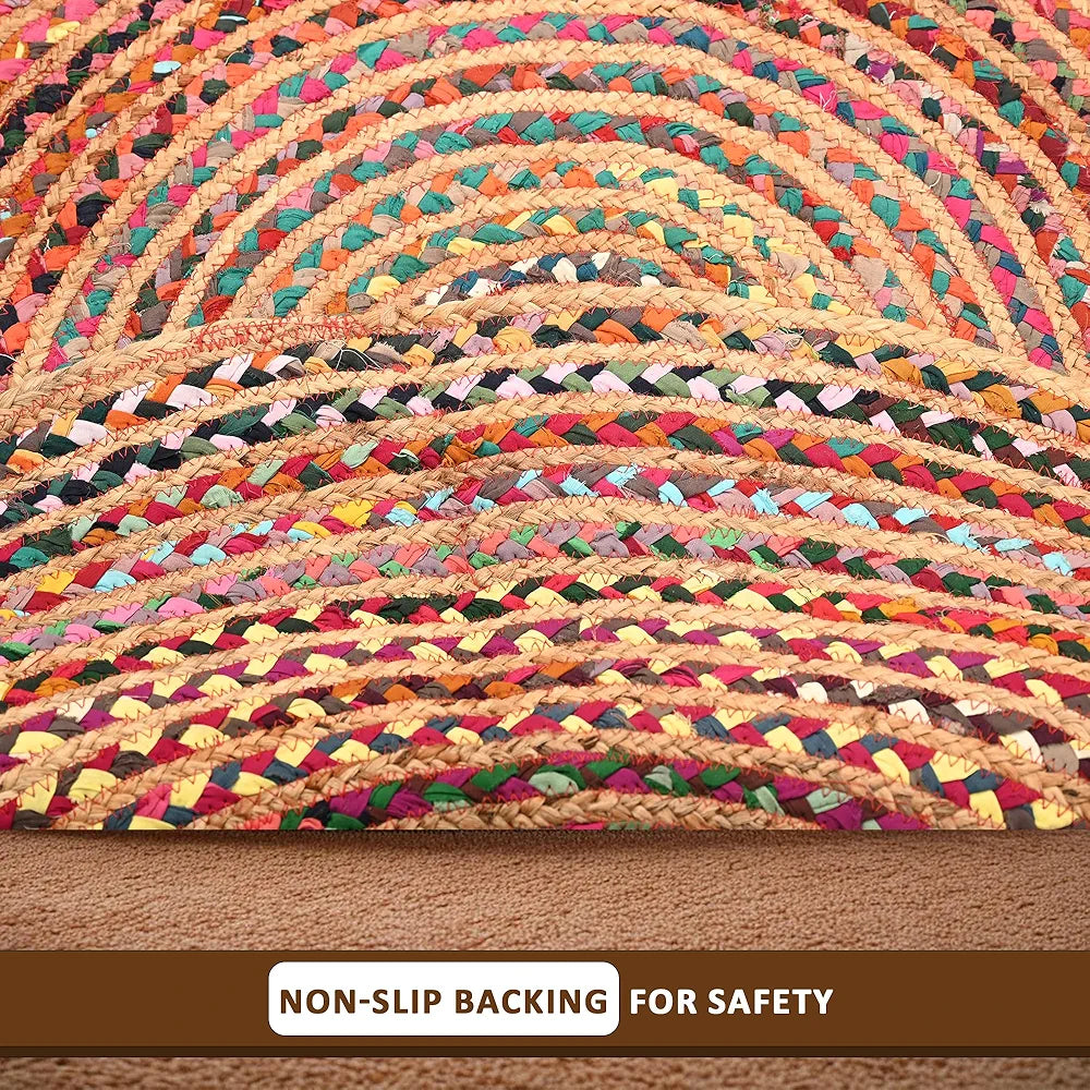 Kuber Industries 4x4 Feet Satranji Doubling Round Jute Rug & Carpet for Home & Bedroom Lines Pink