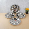 Sumeet Stainless Steel Round 5 in 1 Compartment Lunch Big Plates Set of 4Pcs 34cm Silver