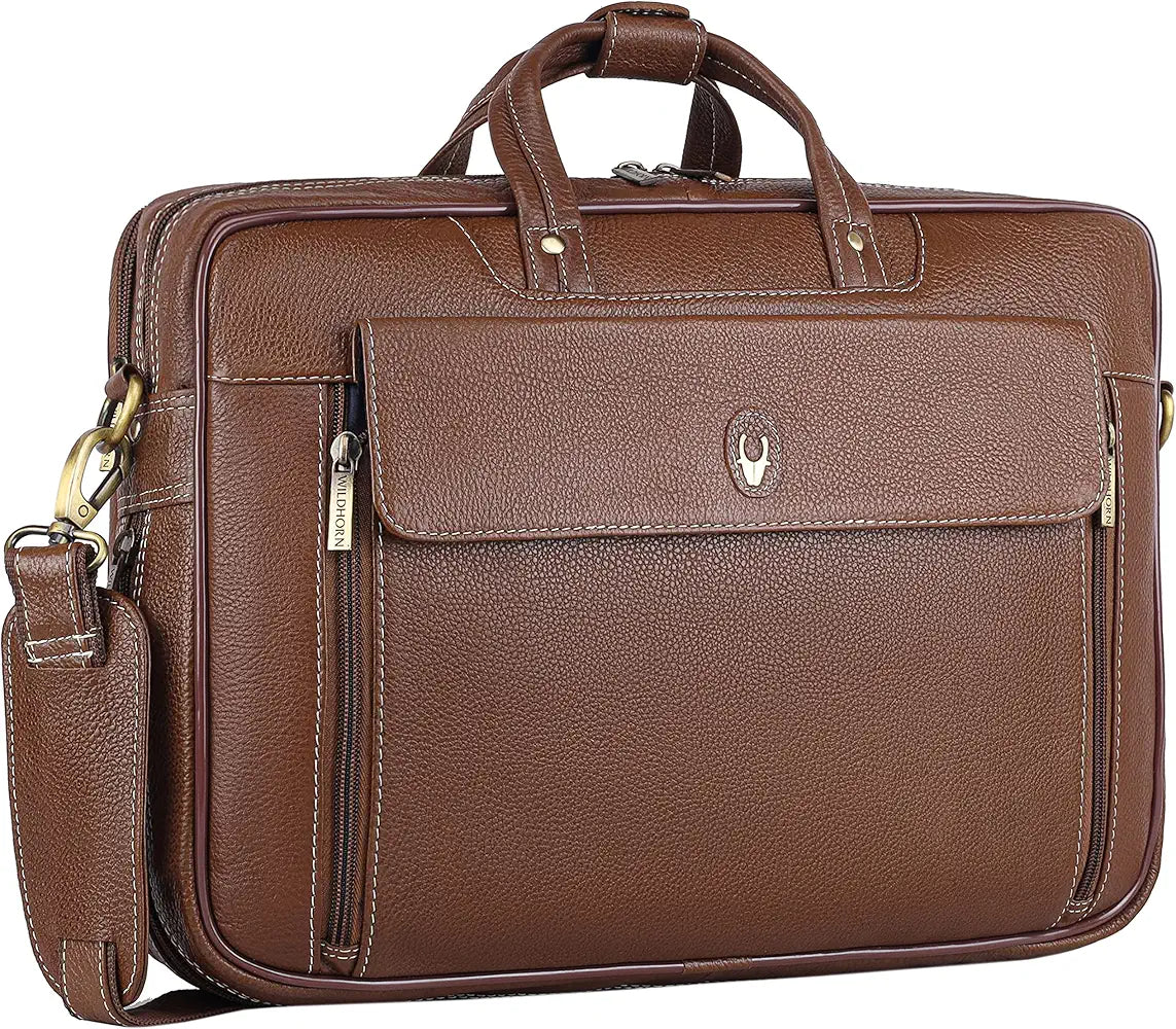 WildHorn Leather Laptop Bag for Men I Fits Upto 15.6 Inch Laptop/MacBook I Padded Laptop Compartment I Carry Handles with Adjustable Strap I DIMENSION : L-16 inch W-4 inch H-12 inch