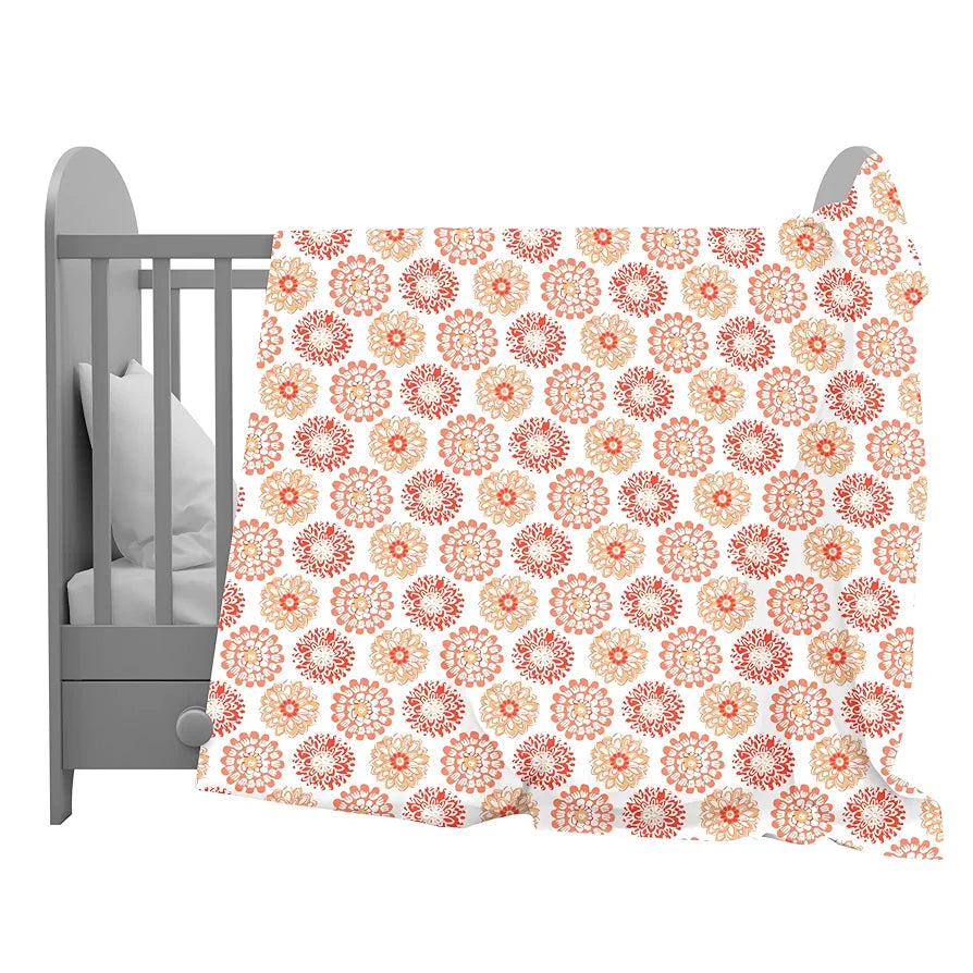 Divine Casa Floret 100% Cotton Single Kids Dohar 120 GSM Soft & Lightweight Throw Blanket Colour Red Orange