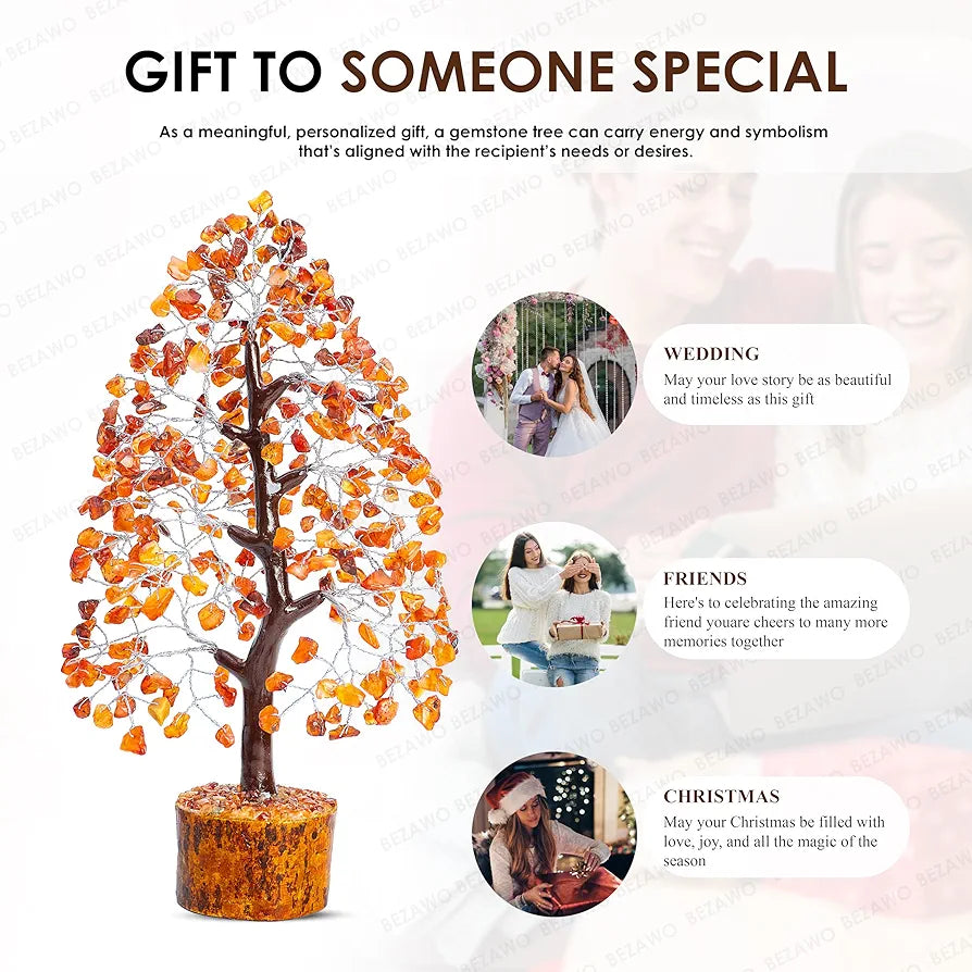 Bezavo Carnelian Crystal Tree for Positive Energy & Healing Silver Wire