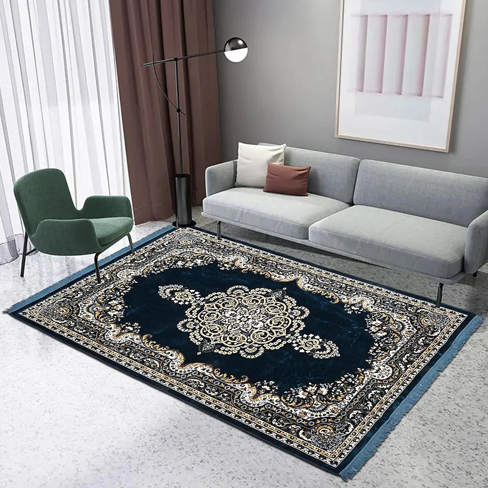 Kuber Industries 5x7 Feet Carpets for Living Room Machine Washable Bedside Floor Rugs Premium Mat Navy & Sea Blue