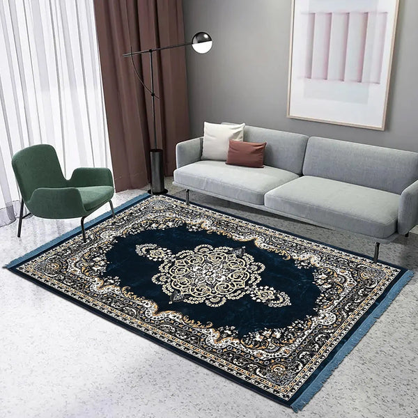 Kuber Industries 5x7 Feet Carpets for Living Room Machine Washable Bedside Floor Rugs Premium Mat Navy & Sea Blue