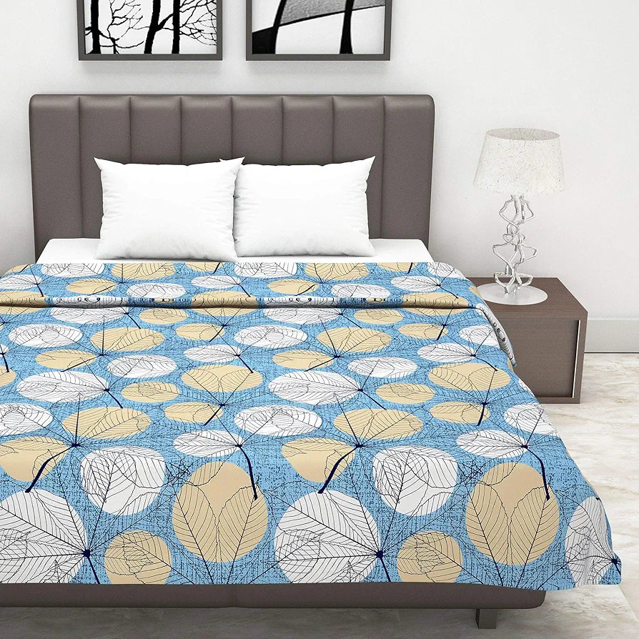 Divine Casa Glace Cotton 120 GSM Super Soft Cloudy Reversible Lightweight Printed Double Bed AC Dohar Blanket TC - 120 Colour Blue and Beige