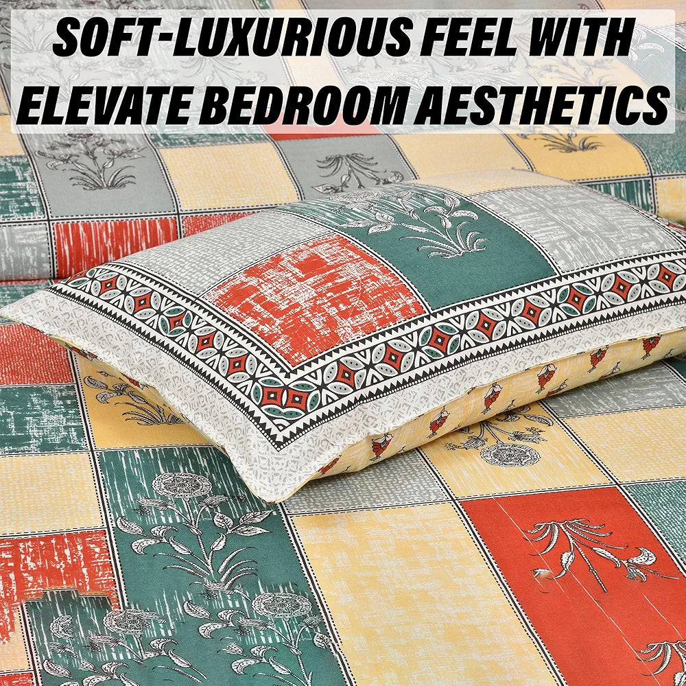 Kuber Industries Double Bedsheet with 2 Pillow Covers 160 TC Premium Cotton Green & Yellow