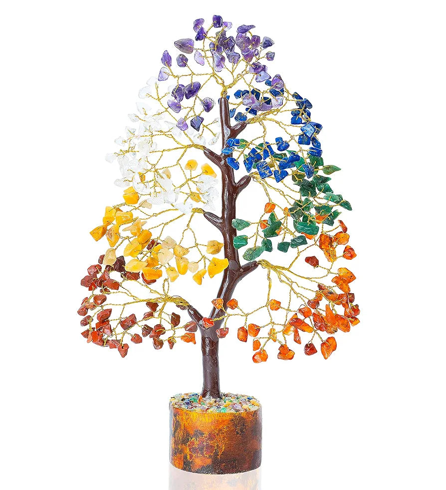 Zaicus Seven Chakra Gemstone Tree Crystal Tree of Life Feng Shui 10-12 Inch Silver Wire