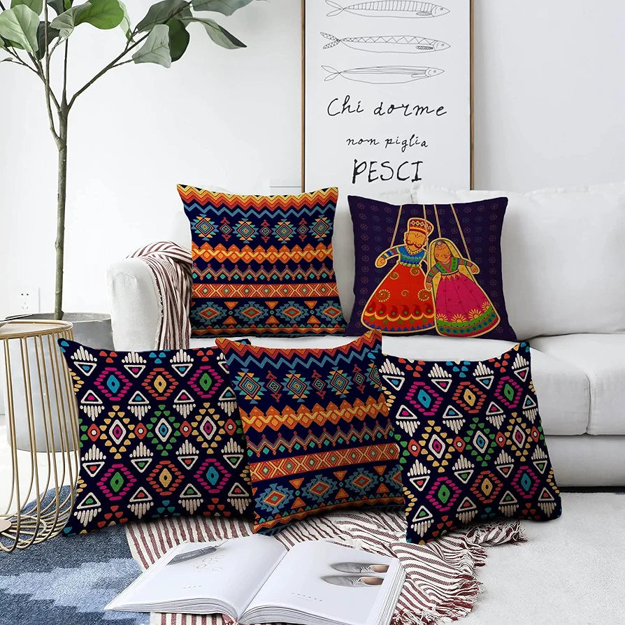 Aerohaven Jute Throw/Pillow Cushion Cover Set of 5 Colour Multi