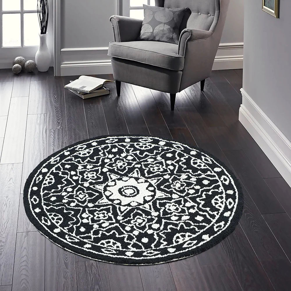 The Home Talk Tufted Round Wool Carpet Area Rugs for Living Room Bed Room