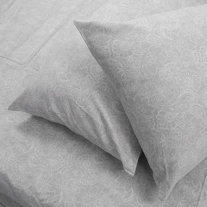 Huesland by Ahmedabad Cotton 186 TC King Size Bedsheet Cotton with 2 Pillow Covers | Grey & White