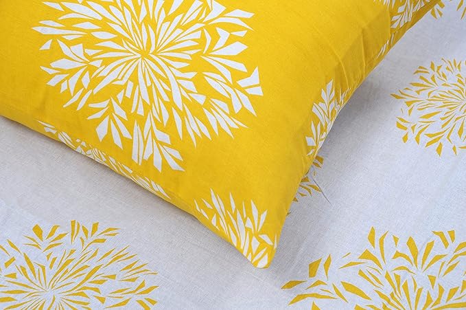 Huesland by Ahmedabad Cotton 144 TC King Size Bedsheet Cotton with 2 Pillow Covers | White & Yellow