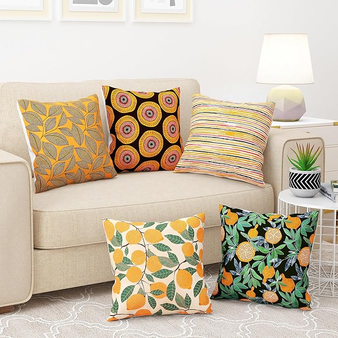 Story@Home Polyester Cushion Cover for Bedroom Living Room (Pack of 5 Pieces, Yellow & Green)