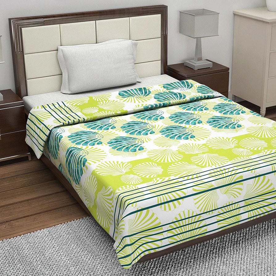 Divine Casa Glace Cotton 120 GSM Reversible Lightweight Printed Single Bed AC Dohar Blanket Quilt Colour Yellow and Blue TC - 120