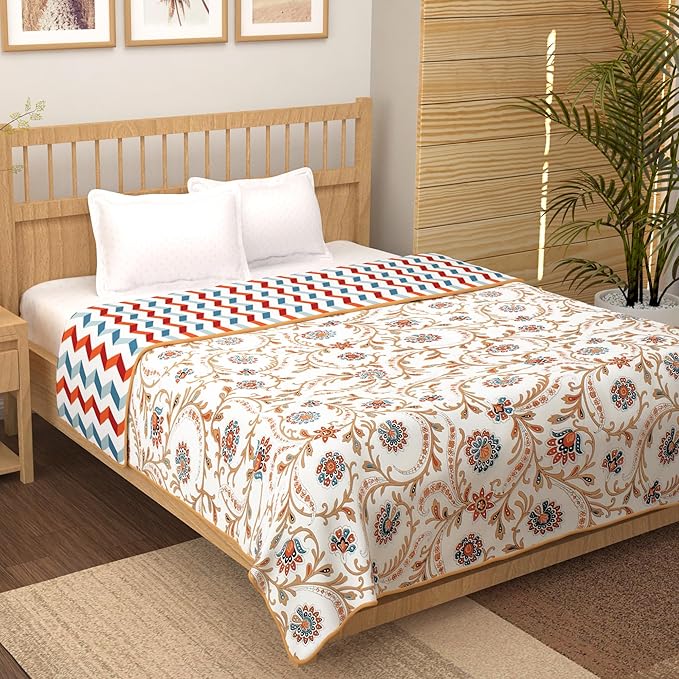 Story@Home Comforter Double Bed Cotton Blanket for Double Bed White & Beige Colour