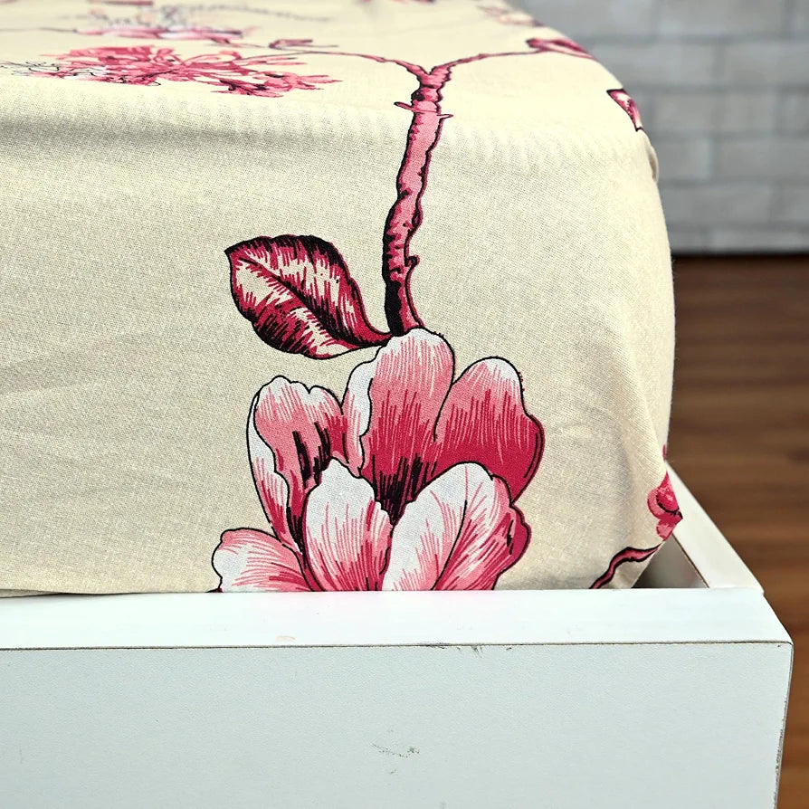 Divine Casa Floret 100% Cotton King Fitted Bedsheet 144 TC Deep Pocket Design Soft & Breathable Fabric Colour Summer Fern