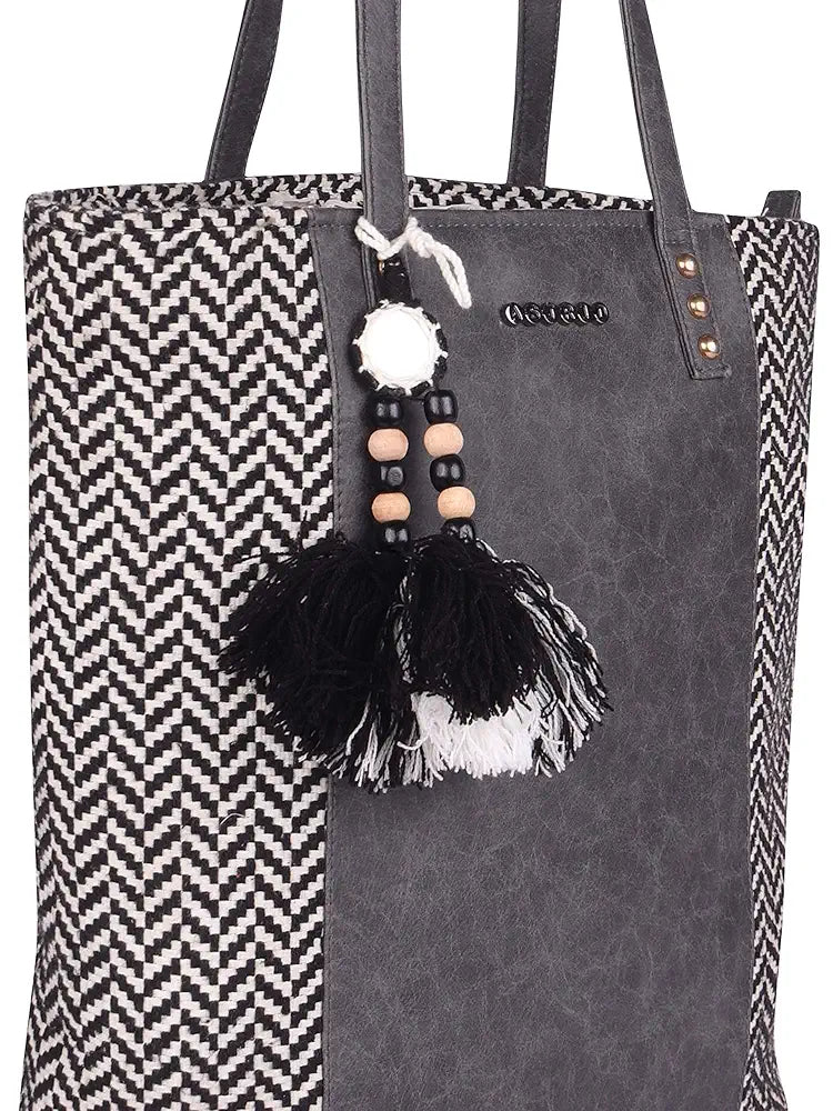 Astrid Women's Black PU Block Design Tote Bag With PU Strap