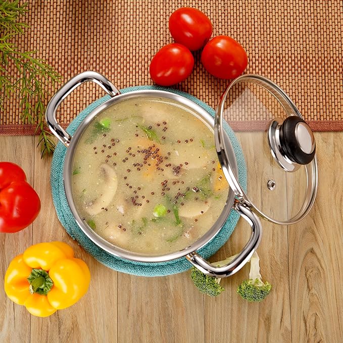 Sumeet Stainless Steel Induction Bottom Casserole with Glass Lid 1750 ml 16 cm Silver