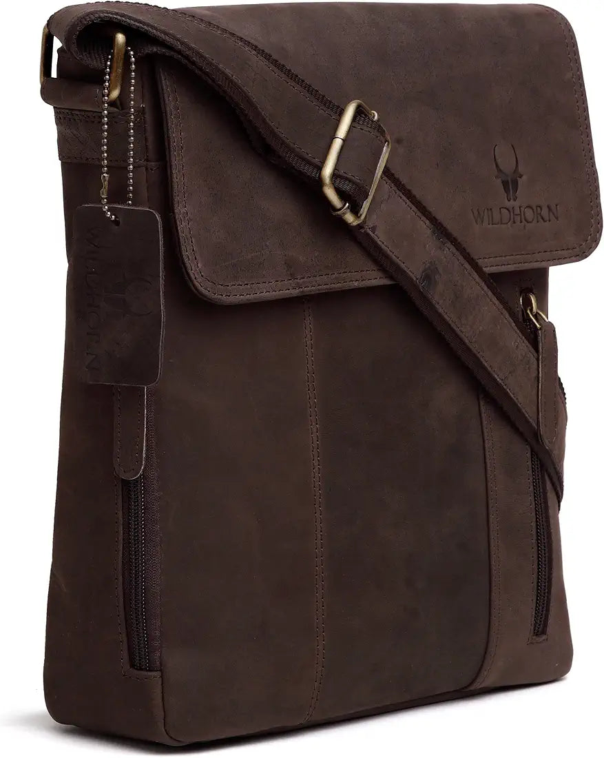 WildHorn Leather 11 inch Sling Messenger Bag for Men I Multipurpose Crossbody Bag I Travel Bag with Adjustable Strap 