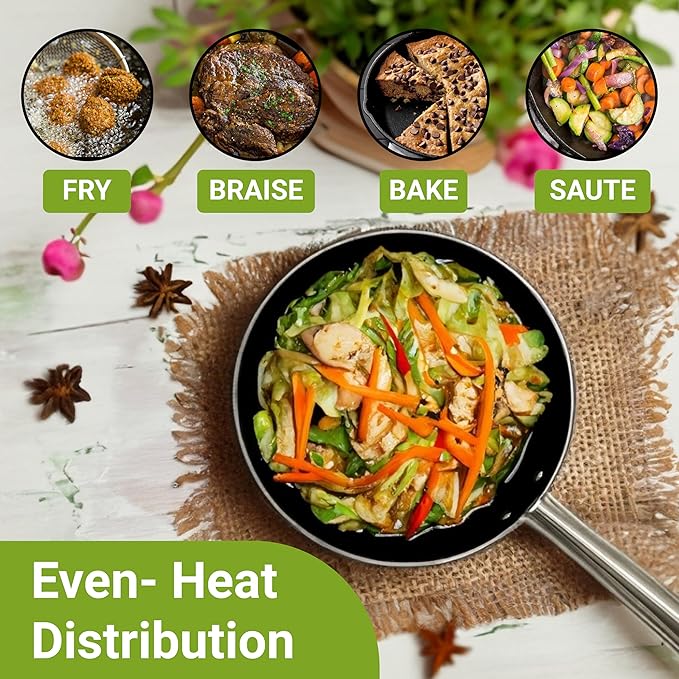 Femora Preseasoned Cast Iron Fry Pan/ Skillet/ Wok of 28cm Diameter With Tough Handle Non Toxic and Coating Free |1  Piece | Black