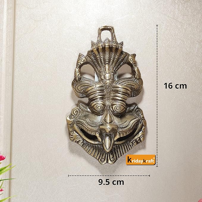 KridayKraft Metal Nazar Battu With Naag Ganesha for Evil Eye Protection Mask Grey Medium