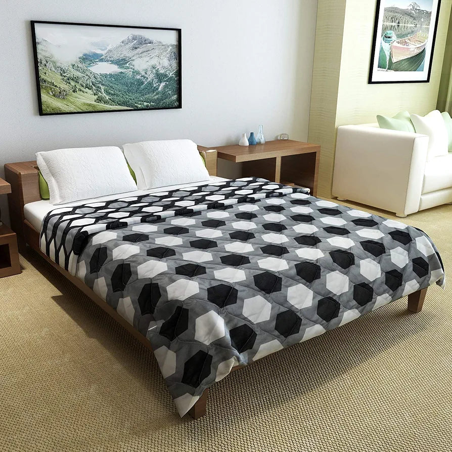 Divine Casa Microfiber 150 GSM Reversible Double Bed Comforter Ultra Soft & Lightweight Blanket Colour Silver Grey