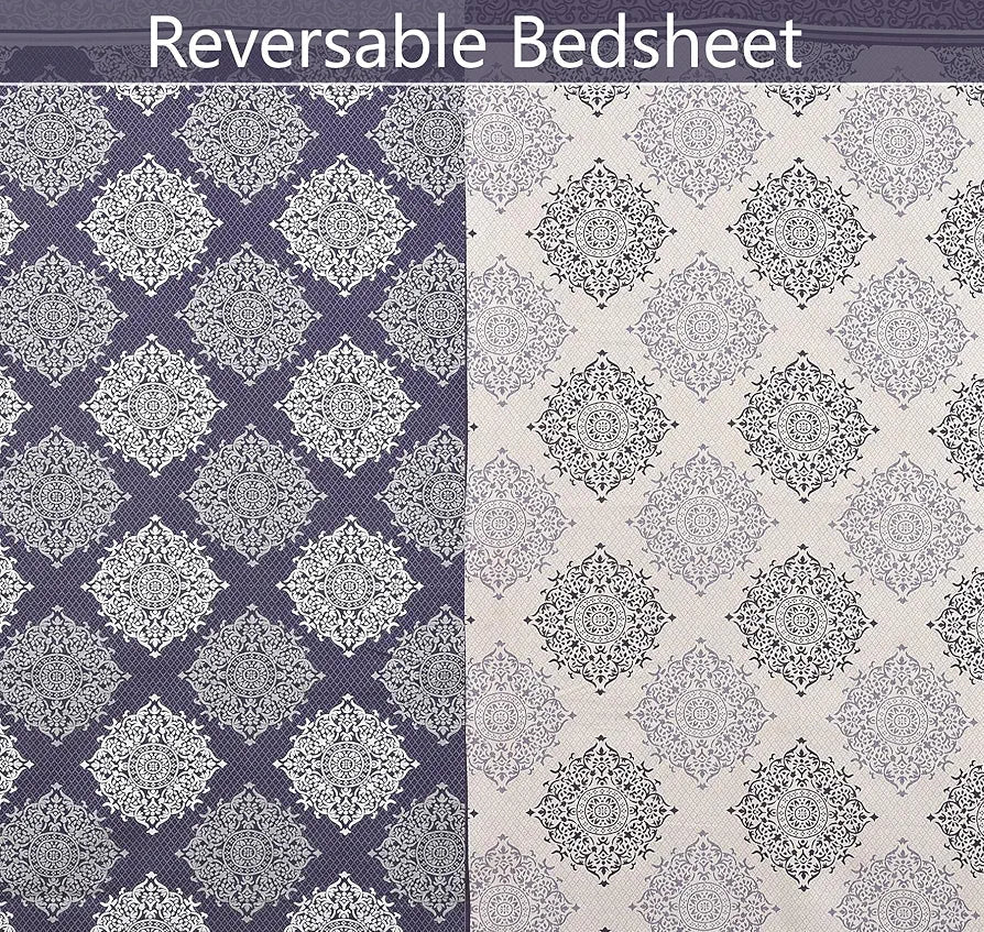 Fresh From Loom Reversible Cotton Floral 300 Tc Single Bed Bedsheet With 1 Pillow Covers Purple