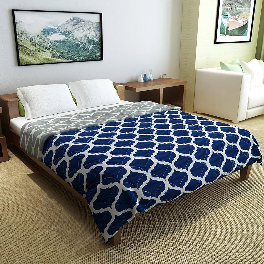 Divine Casa Microfiber 150 GSM Reversible Double Bed Comforter Ultra Soft & Lightweight Blanket Colour Deep Blue