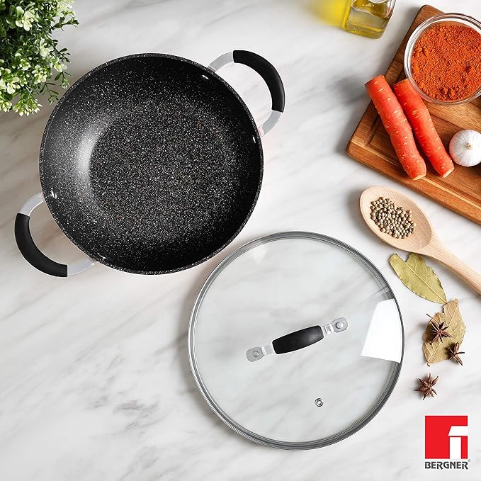 Bergner Infinity Chefs Forged Aluminium Non-stick Kadai With Glass Lid | 28 Cm, 3.3 Litres, Induction Base, Copper |