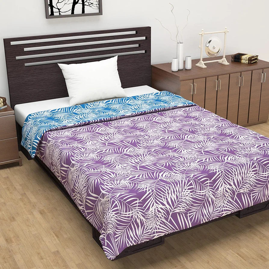 Divine Casa 120 GSM Microfiber Single Dohar Soft & Lightweight Throw Blanket Leaf Pattern Colour Aquarius Purple