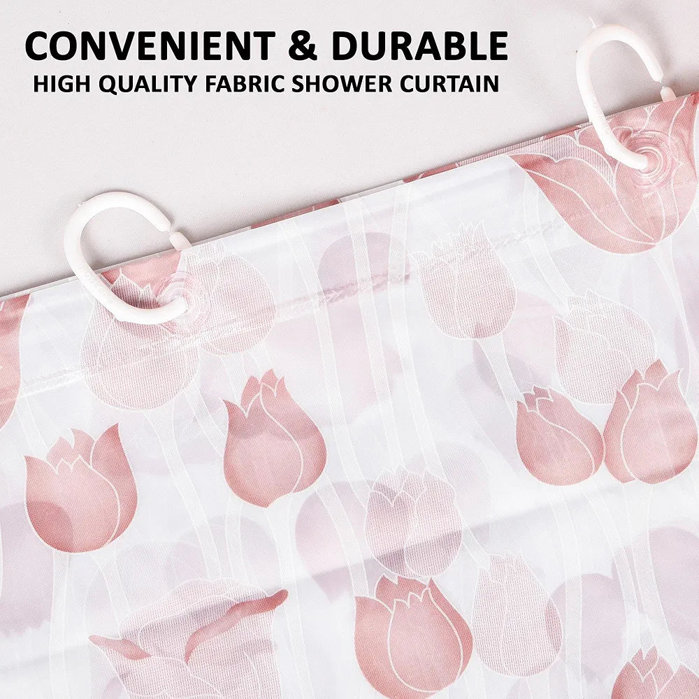 Kuber Industries Shower Curtain Bathroom Shower Curtain 8 Rings Curtain Brown Gulab Blury Transparent