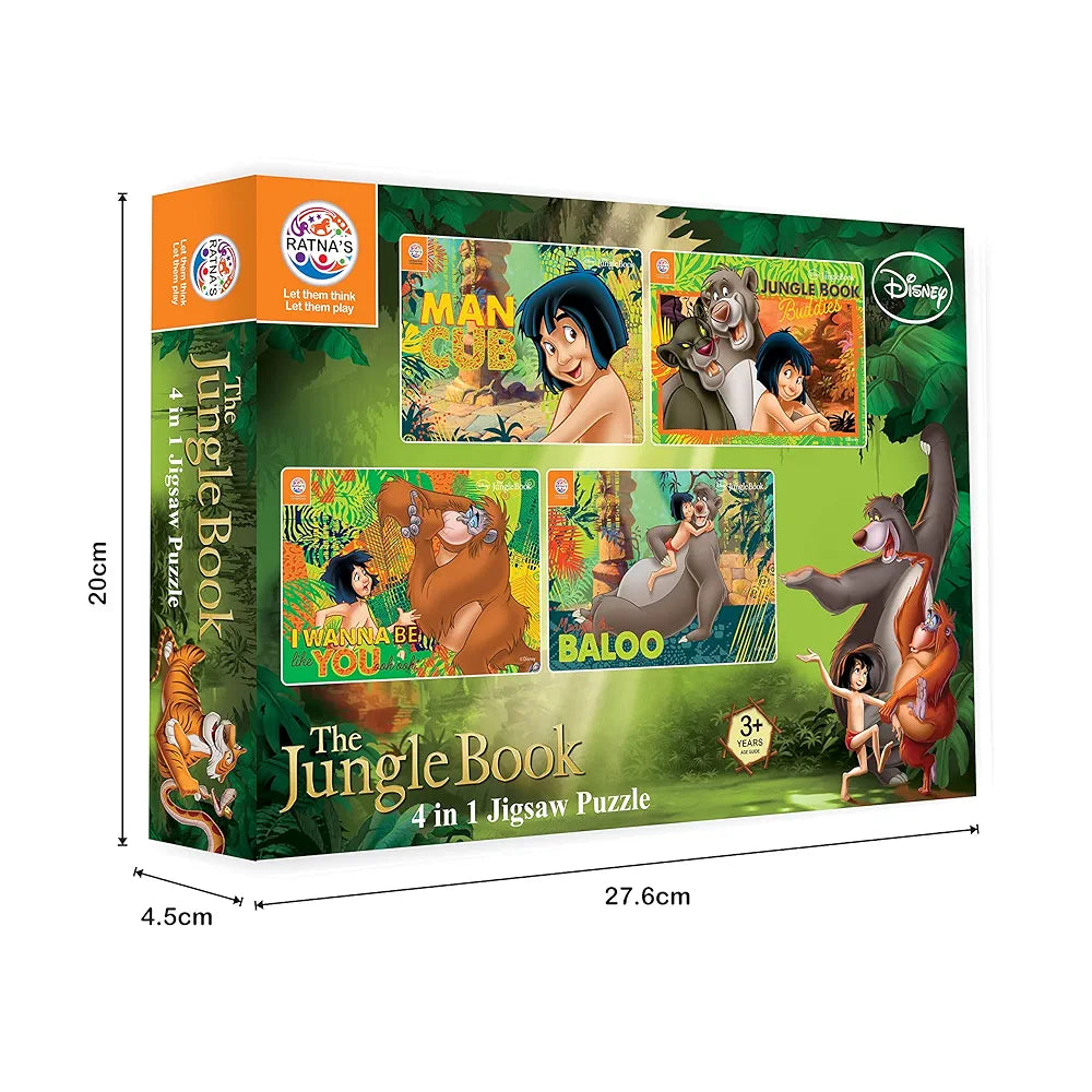 Ratna's 4in1 Jungle Book Jigsaw Puzzle Size 24cm x 17cm - Mowgli, Bagheera, Baloo, etc - 140 Pieces  Toy for Kids 3+ Years