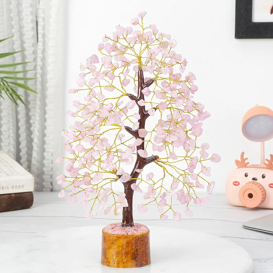 Bezavo Rose Quartz Crystal Tree Golden Wire