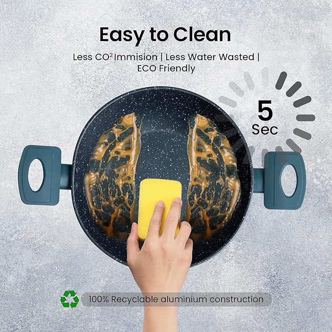 Solara 24 Cm, 2.4 Litres Non Stick Kadai, Granite Stone Kadhai With Glass Lid, Kadai With Lid for Cooking | Bezel