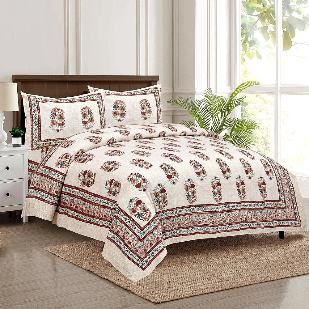 Kuber Industries Double Bedsheet with 2 Pillow Covers 160 TC Premium Cotton Cream Colour