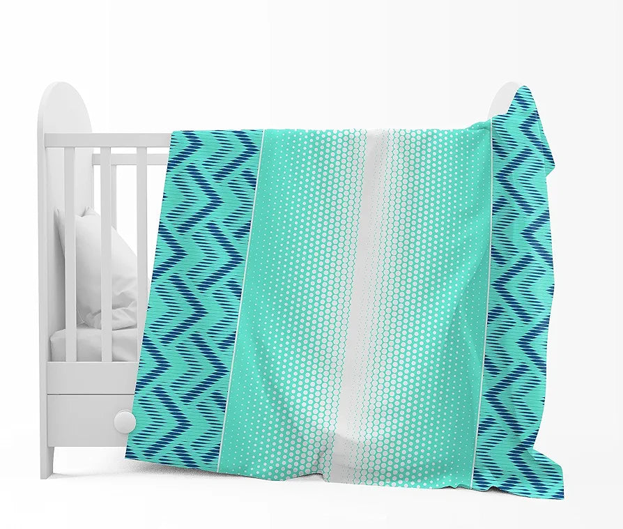 Divine Casa 120 GSM Microfiber Single Kids Dohar Soft & Lightweight Throw Blanket Chevron Pattern Colour Aqua Chevron
