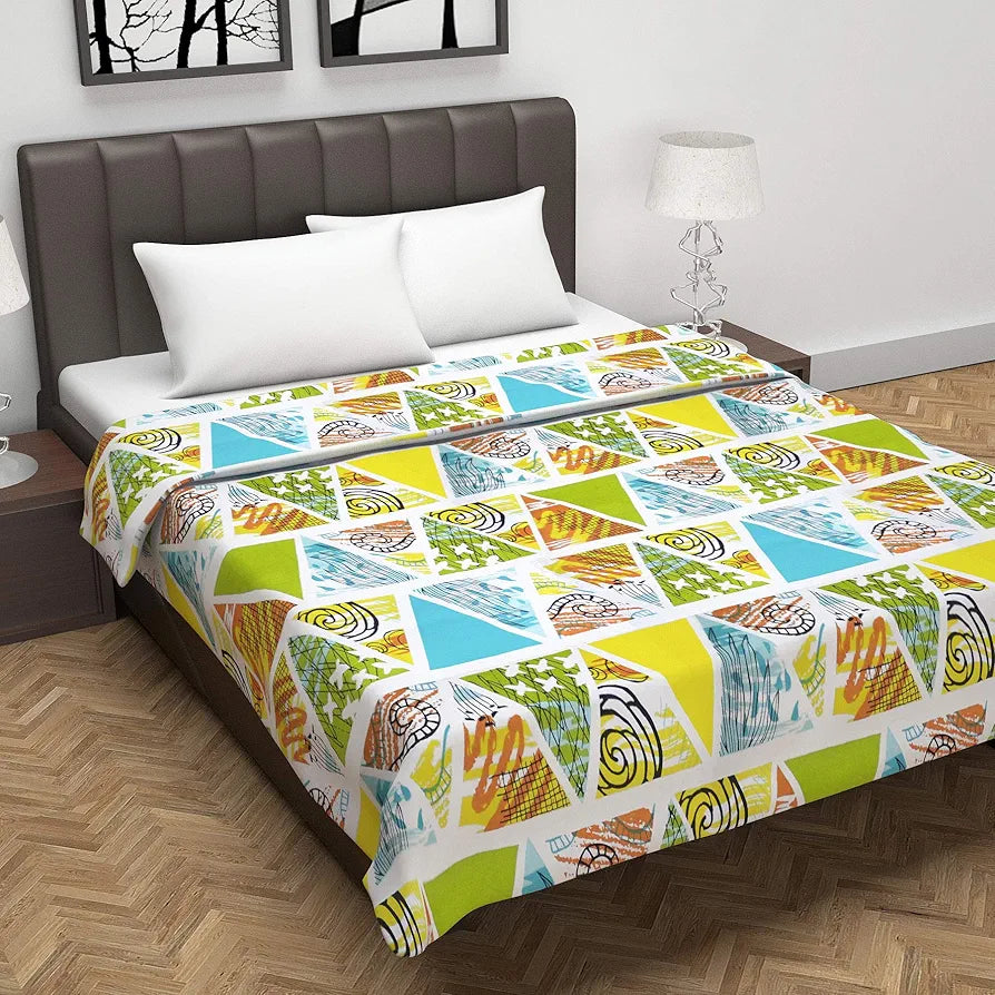 Divine Casa 120 GSM Super Soft Glace Cotton 3 Layer Breathable Single AC Quilt Reversible Blanket TC - 120 Colour Blue and Green