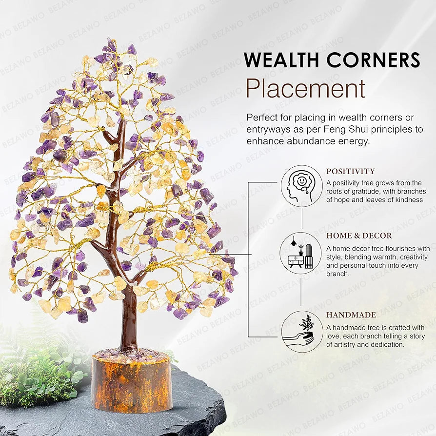 Bezavo Amethyst & Citrine Crystal Tree Feng Shui Tree of Life for Healing & Prosperity