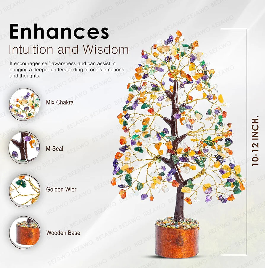 Bezavo Mix Chakra Crystal Tree M seal & Golden Wire