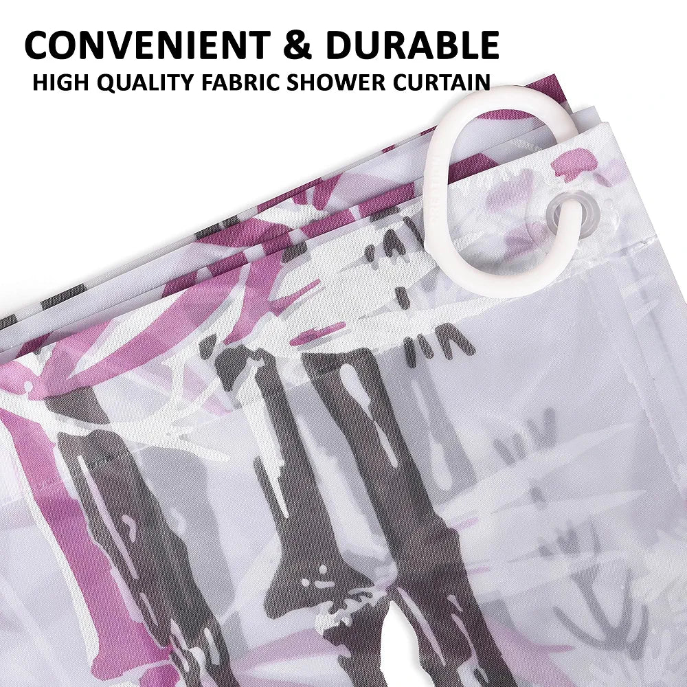 Kuber Industries Shower Curtain Bathroom Shower Curtain 8 Rings Curtain Bamboo Print Purple