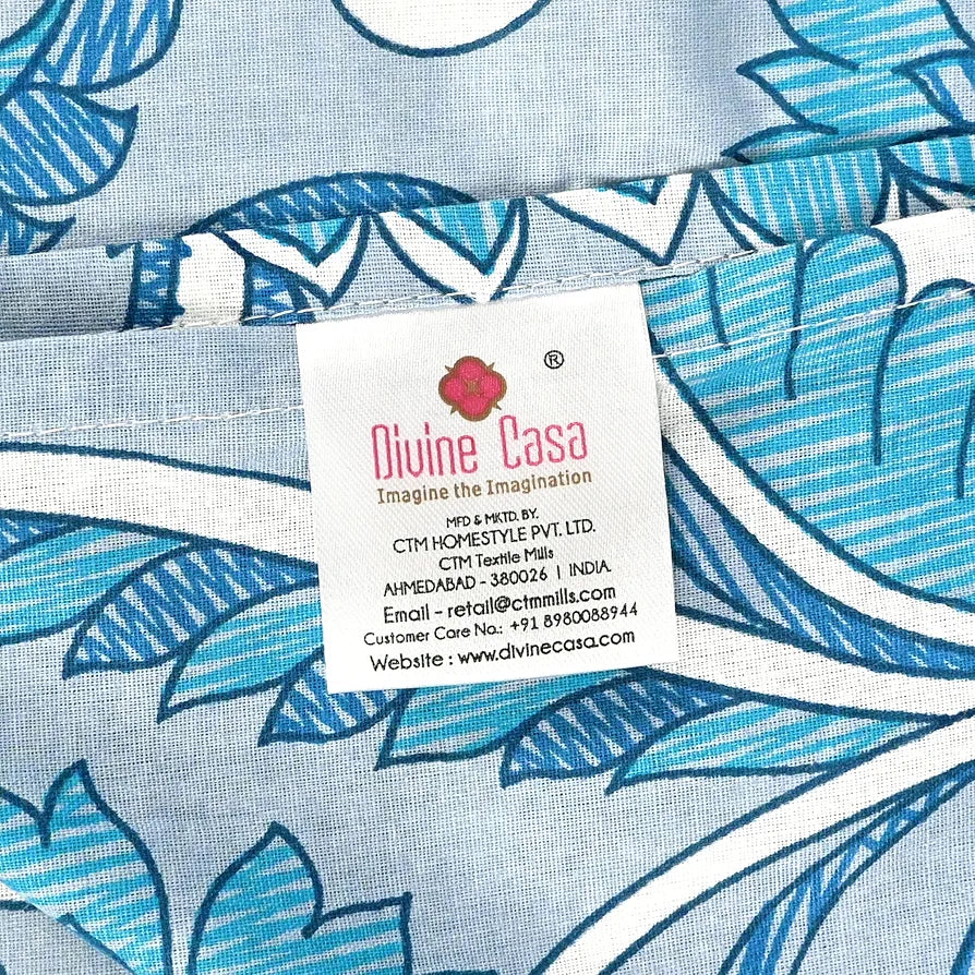 Divine Casa 144 TC Pure Cotton Single Size Bedsheet with 1 Pillow Cover Regal Paisley Colour Silver Sky Blue