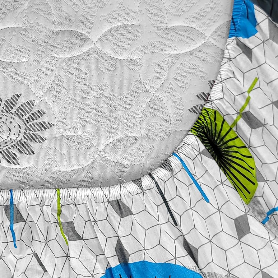 Divine Casa Elastic Bedsheets for Queen Size Bed 144 TC Bed Sheet Double Bed Cotton Elastic Includes 2 King Size Pillow Covers Colour Blue Atoll