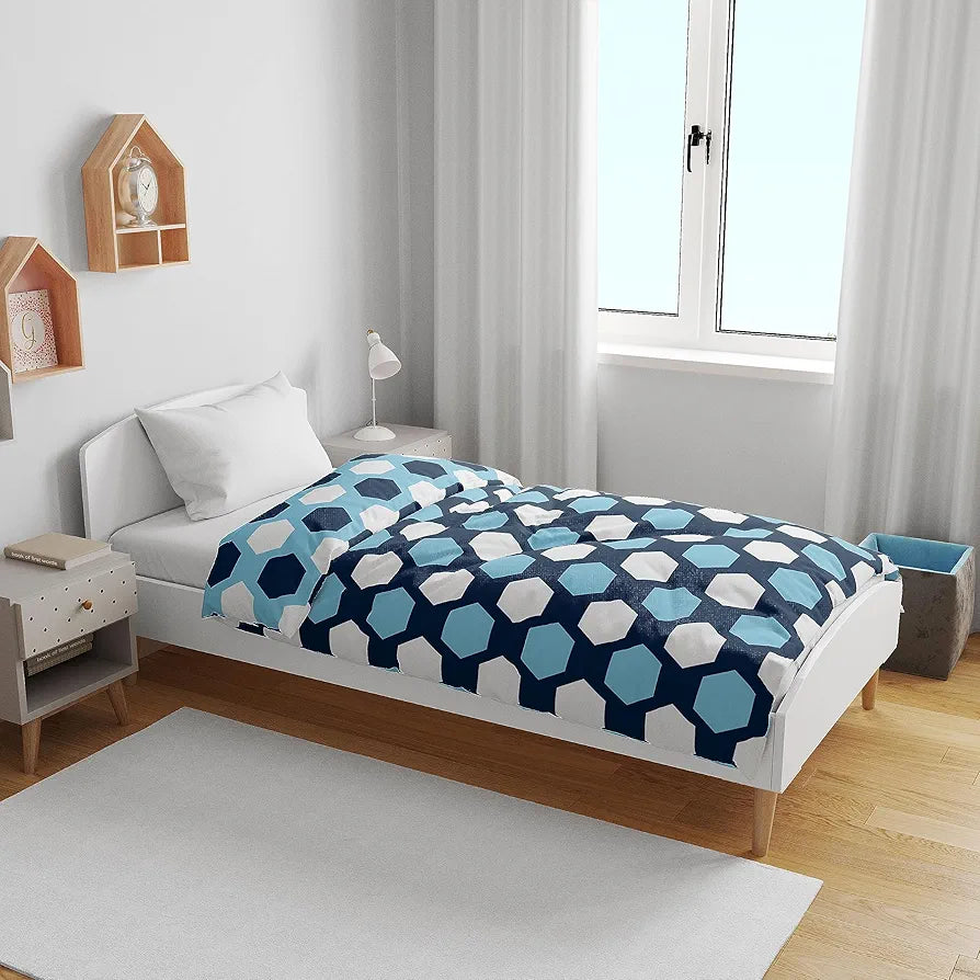 Divine Casa 120 GSM Microfiber Single Kids Dohar Soft & Lightweight Throw Blanket Hexagonal Pattern Colour Legion Blue
