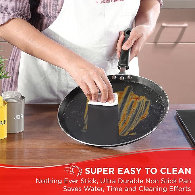Vinod Zest Aluminium Non Stick Dosa tawa - 32 cm | Flat Bottom Tawa | 5 mm Extra Thick | 3 Layer Ceramic Coating