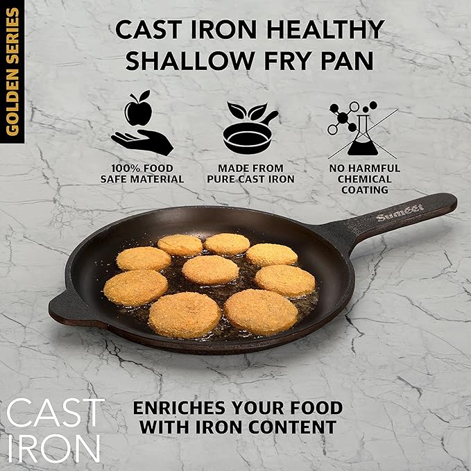 Sumeet Super Smooth Gold Series Pre Seasoned Cast Iron Shallow Fry Pan 24.5cm 1.6 kg