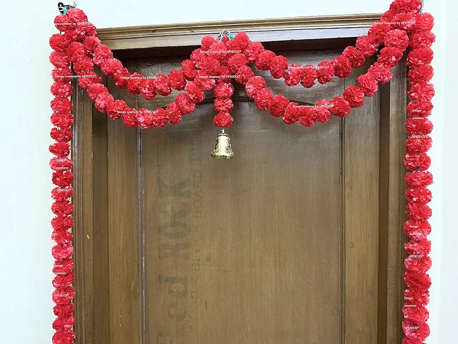 Artificial Marigold Fluffy Flowers Garlands Door Toran/Door Hangings Red