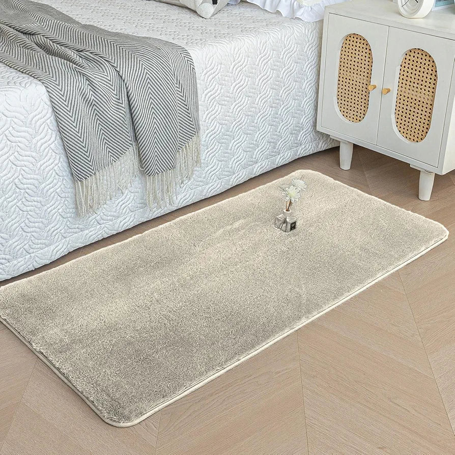 Luxe Home International Ruffle Bath Mat Rabbit Fur 1000 GSM Bathroom Door Rectangular Foot Mats Rug 60X90 CmColour Beige