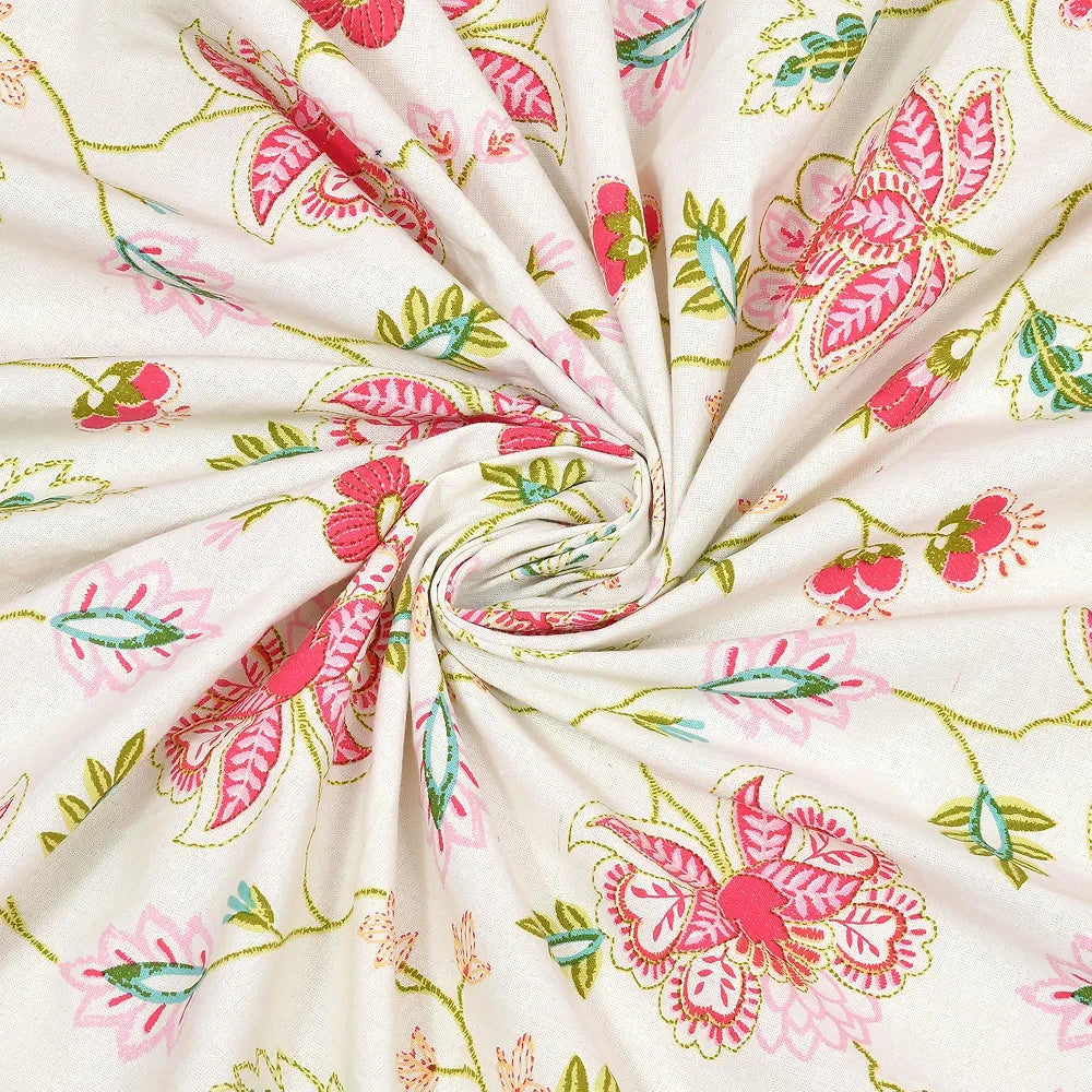 Kuber Industries Double Bedsheet with 2 Pillow Covers 186 TC Premium Cotton Bedsheet Embroidery Flower Zig-Zag Pink