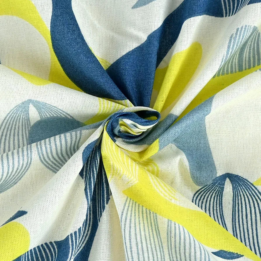 Divine Casa 144 TC Pure Cotton Double Bed Bedsheet with 2 Pillow Covers Mosaic Bloom Colour Yellow Blue