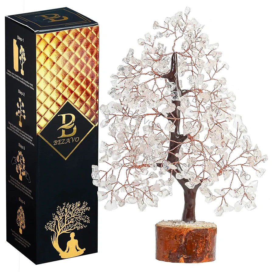 Bezavo Clear Quartz Crystal Healing Tree Copper Wire
