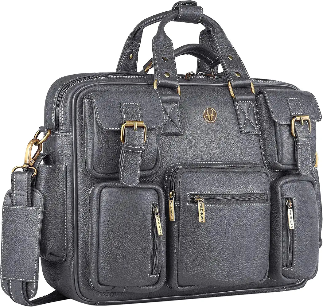 WildHorn Leather Laptop Bag for Men/Office Bag for Men | Fits Upto 15.6 Inch Laptop/MacBook | Laptop Messenger Bag/Leather Bag for Men I Dimension : L-16 inch W-4 inch H-13 inch
